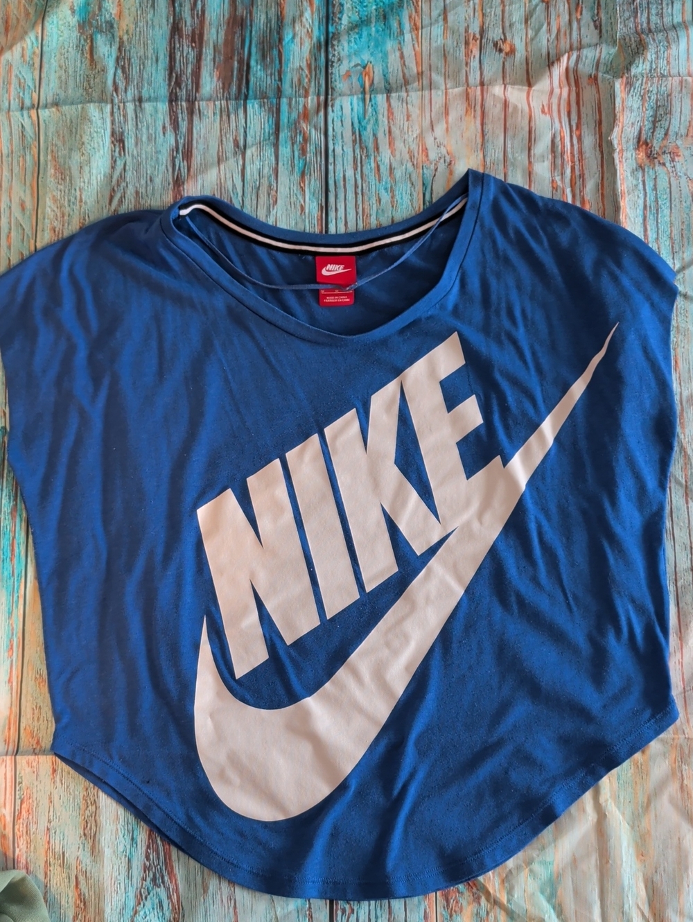 Nike Royal Blue Tee with White Logo Scoop Neck And Sides